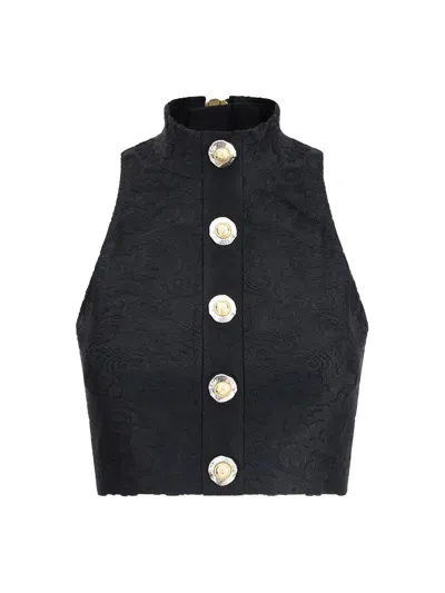 Balmain Baroque Pattern Buttoned Top In Black