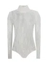 Balmain High Neck Lace Bodysuit With Long Sleeves In Silver