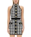 Balmain Cropped Button-embellished Gingham Knitted Top