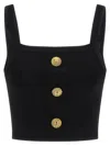 Balmain Cropped Sleeveless Top Gold Button Detail In Black