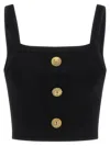 Balmain Cropped Sleeveless Top Gold Button Detail In Black