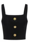 Balmain Cropped Sleeveless Top Gold Button Detail In Black