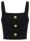 Balmain Cropped Sleeveless Top Gold Button Detail In Black