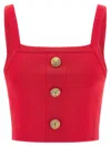 Balmain Ribbed Crop Top Gold Button Square Neckline In Red