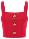Balmain Ribbed Crop Top Gold Button Square Neckline In Red