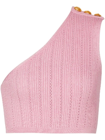 Balmain Top Asimmetrico In Maglia Con Bottoni In Pink