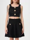 Balmain Women Tweed Cropped Top In Black