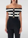 Balmain Striped Cotton Blend Off-shoulder Top In Schwarz