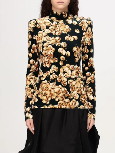 Balmain Printed High Neck Velvet Top In Schwarz