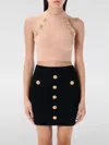 Balmain Black Mini Pencil Skirt With Jewel Buttons In Stretch Viscose Blend Woman In Pink