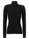 Balmain Buttoned Ls Bouclette Baroque Top In Multi
