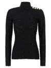 Balmain Buttoned Ls Bouclette Baroque Top In Black