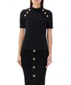 Balmain Wool Blend Top With V-neckline And Gold Metal Accents In Black