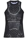 Balmain Soft Tank Top With Faux Embroidery Print In Black