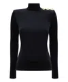 Balmain Buttoned Ls Bouclette Baroque Top In Black
