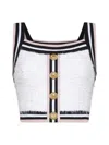Balmain White Tweed Top In Blanc/noir/blanc/rose