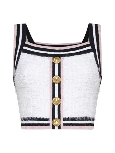 Balmain Top In Blanc/noir/blanc/rose