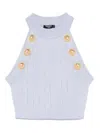 Balmain Women's 6 Button Halterneck Knit Cropped Top In White