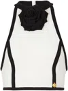 Balmain Rose-appliqué Halterneck Top In Creme Noir