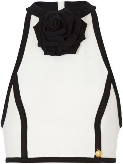 Balmain Rose-appliqué Halterneck Top In White
