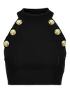 Balmain Embellished Ribbed-knit Halterneck Top In Negro