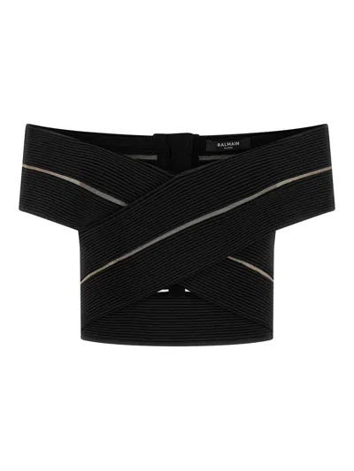 Balmain Off-the-shoulder Crop Top In Black