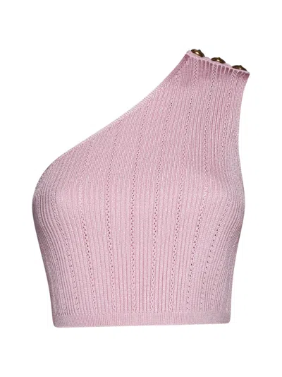 Balmain Asymmetric Knit Top With Buttons In Pink