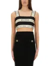 Balmain Striped Jacquard Crop Top In Black