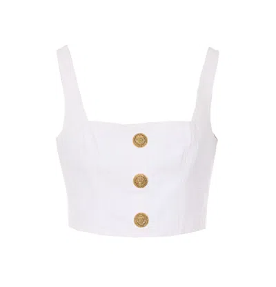 Balmain Women Buttoned Denim Top In White