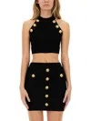 Balmain Embellished Ribbed-knit Halterneck Top