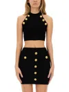 Balmain Embellished Ribbed-knit Halterneck Top In Black