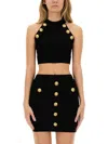 Balmain Embellished Ribbed-knit Halterneck Top In Black