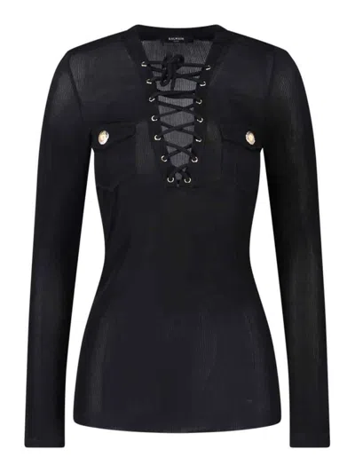 Balmain Top With Laces In Black