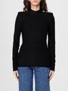 Balmain Ls Bouclette Monogram-pattern Button Top In Black