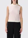 Balmain Knit Top Button Detail Sleeveless Round Neck In Pink