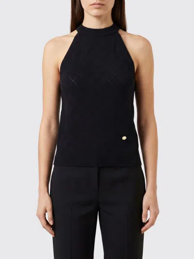 Balmain Wool Knit Top High Neck Cutaway Shoulders In Black