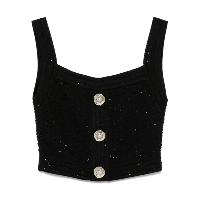 Balmain Tweed Crop Top In Black