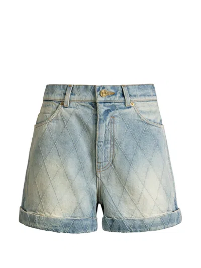 Balmain Topstitched Denim Shorts In Blue