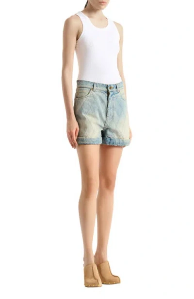 Balmain Topstitched Denim Shorts In Blue