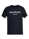 Balmain Black Crewneck T-shirt With Logo Lettering On The Front In Cotton Man In Black