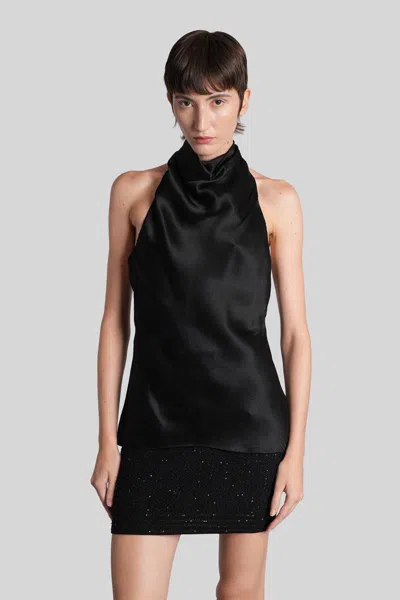 Balmain Halterneck Crepe Satin Top In Blue