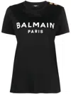 Balmain Black Crewneck T-shirt With Logo Print And Golden Buttons In Jersey Woman In Black