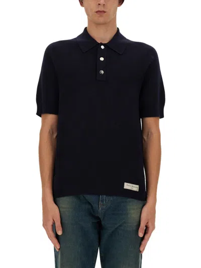 Balmain Classic Black Merino Wool Polo Shirt In Navy