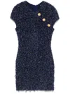 Balmain Short Boucle Dress Fringed Detail In Blue