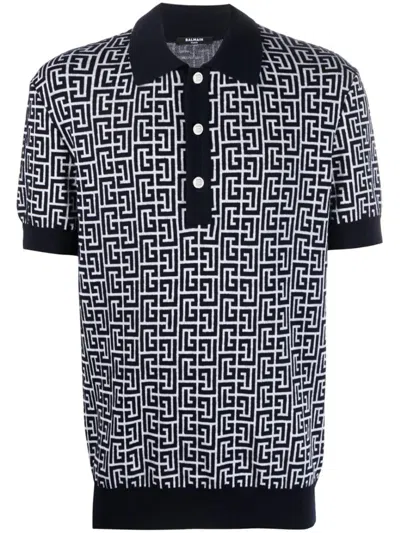 Balmain Navy & White Monogrammed Polo