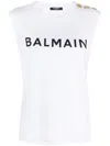 Balmain Button-detail Logo-print Tank Top In White