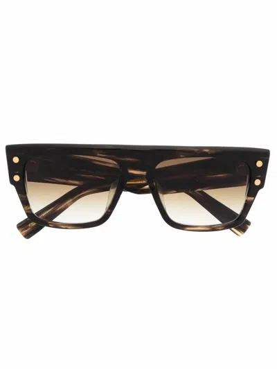 Balmain Tortoiseshell-effect Square-frame Sunglasses In Brown