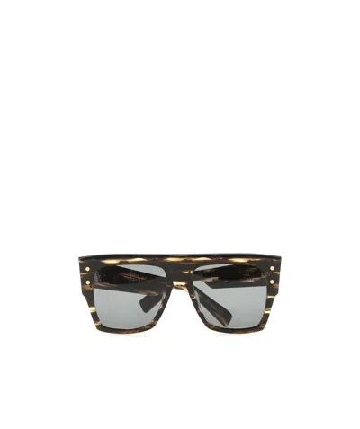 Balmain Tortoiseshell Square-frame Sunglasses In Gray