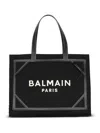 Balmain B-army Medium Shopper In Black And White Canvas And Leather In Black
