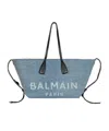 Balmain Track Shoulder Bag In Denim And Calfskin Leather In Blue